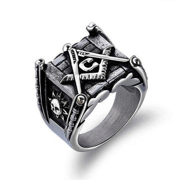Classic Moon and Sun Stamp Stainless Steel Vintage Masonic Letter Ring - The Jewellery Supermarket